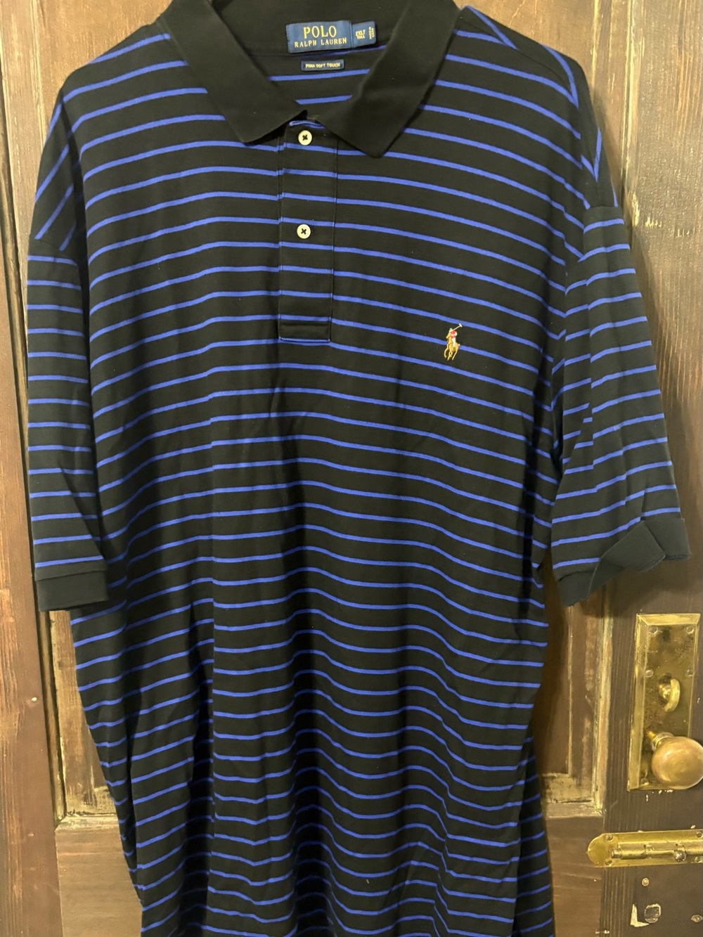 Polo by Ralph Lauren Black Polo with Blue Stripes and Gold Pony